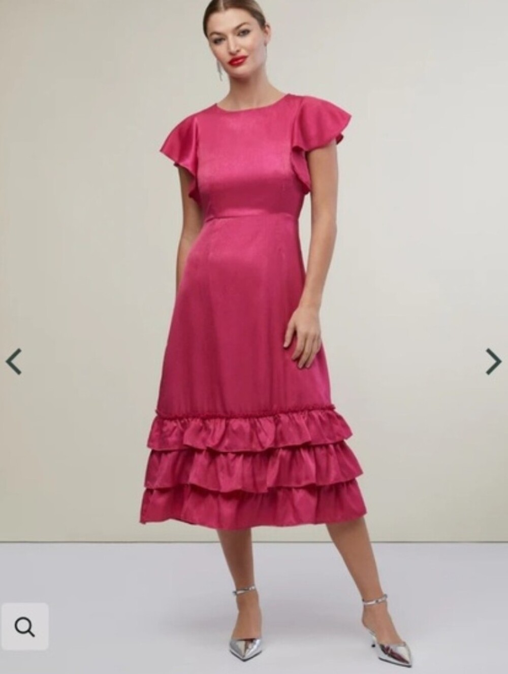 Rachel Parcell Flutter Sleeve Ruffle Sleeve Metallic Chiffom Berry Midi Dress 6 - Picture 11 of 14